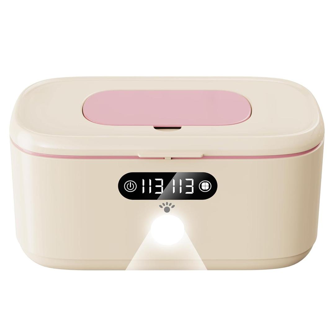 Wipe Wamer for Vehicle and Home Use, Baby Wet Wipes Dispenser and Diaper Wipe Warmer with Night Light,Temperature Display,No Need Water and Sponge,  and  Convertible - Beige 110~240V