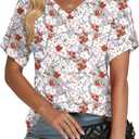 HAHIYOR Womens-Summer-Tops Casual V Neck T Shirts Trendy Pleated Short Sleeve Dressy Blouses Tunics Cute Tees S-2XL (XL)