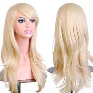 PORSMEER 70 cm/28 inches Charming Long Wavy Full Hair Wig Anime Cosplay Halloween Costume Party Heat Resistant Synthetic Wigs for Women Girls (Light Blonde)