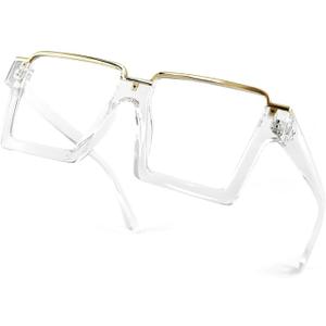 Laemzinv Oversized Square Blue Light Glasses for Women, Large Semi Rimless Thick Frame Reading Blocker LA044