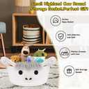 Highland Cow Basket for Nursery, Small Gift Basket, White Round Woven Cotton Rope Storage, Baby 0rganizer with Ears Handles, Blanket Towel Decor Empty Storage Bins,8.2 x 4.7 in