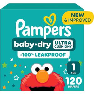 Pampers Diapers - Baby Dry - Size 1, 120 Count, Absorbent Disposable Infant Diaper
