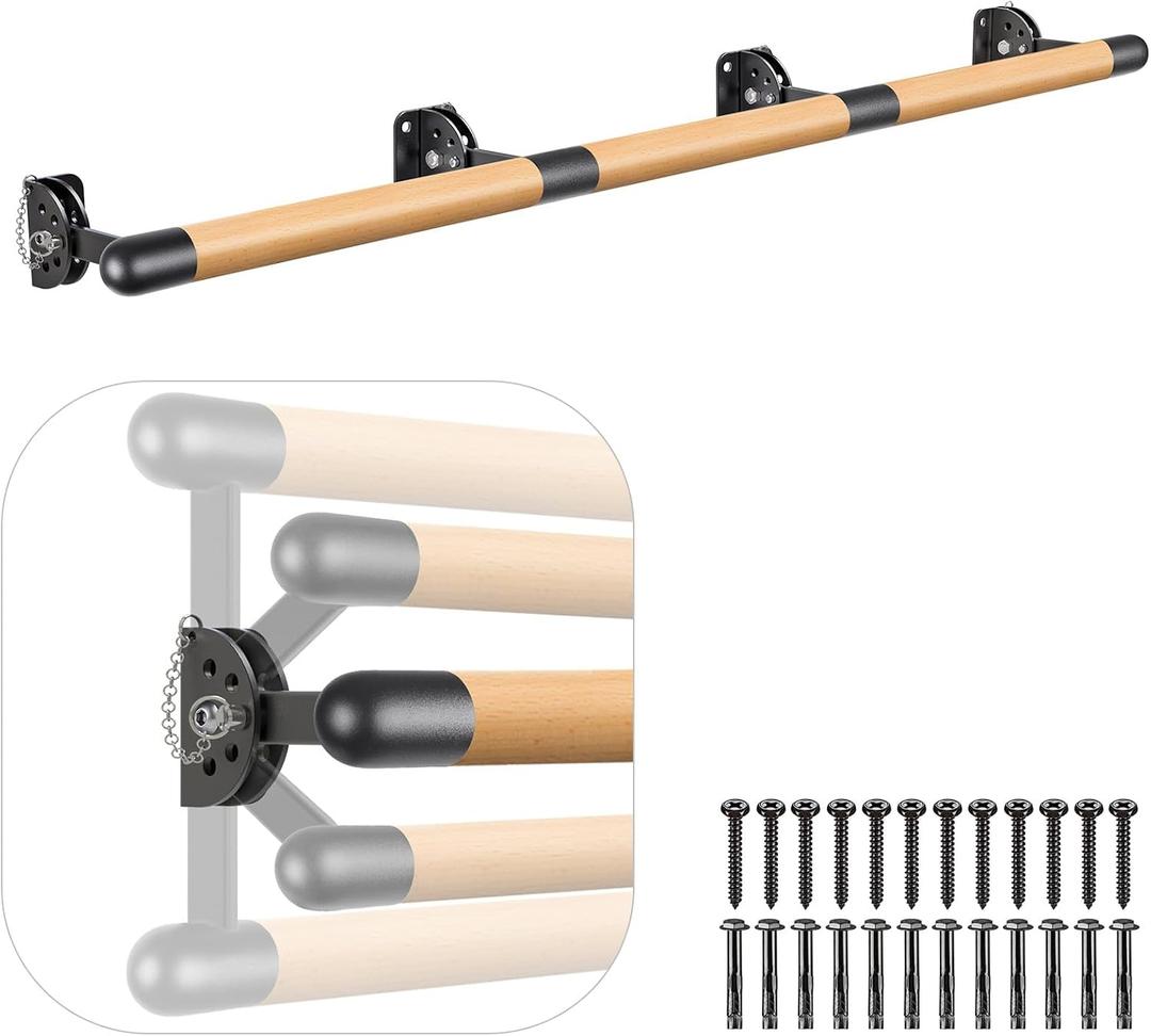 Kipika Wall Mounted Traditional Solid Wood Ballet Barre, Freestanding Ballet Barre, Stretch/Dance Bar for Home Workout Dance Equipment, Durable Metal Support, Height Adjustment