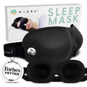 Nidra Contoured Sleep Mask for Side Sleepers Zero Pressure Fit, Light Blocking Eye Shade for Sleeping & Travel Black, Standard Size