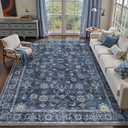 Tangsoo 6x9 Large Area Rug for Living Room, Non Slip Machine Washable Rug for Bedroom, Boho Distressed Vintage Blue Floral Rugs, Soft Low Pile Floor Carpet for Dining Room Office Kitchen Farmhouse