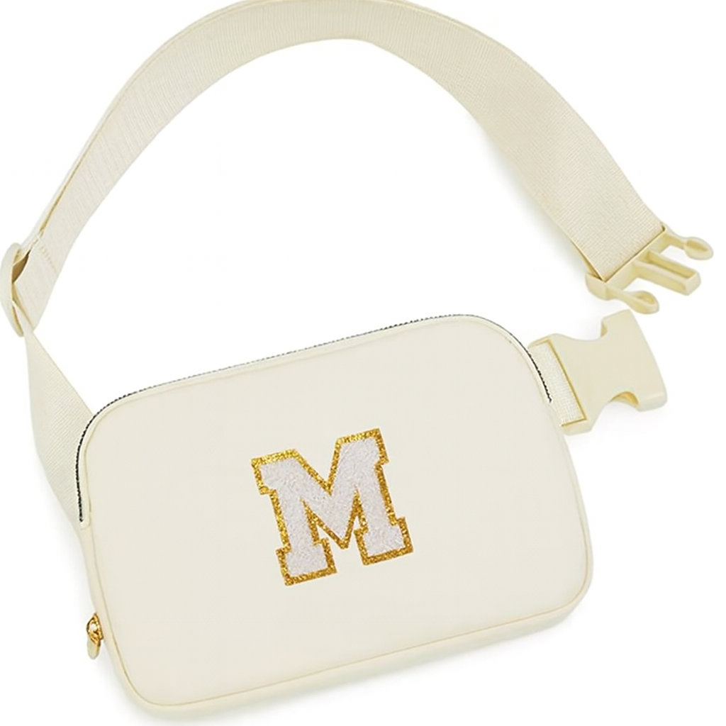 Belt Bag Crossbody Bags for Girls Women - Gifts for 8 9 10 11 12 13 Year Old Girl - Teen Birthday Gifts - Small Waist Packs Trendy Kids Fanny Pack - Initial White M, Cream Bag