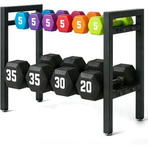 Dumbbell Storage Rack, Weight Rack for Dumbbells, 2 Tier Adjustable Kettlebell Rack Shelf Weight holder for Home Gym Heavy-Duty Space-Saving (Rack Only)