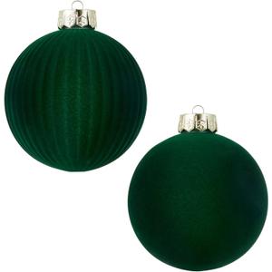 Velvet Christmas Balls Large Hanging Shatterproof Flocked Christmas Tree Ornaments for Xmas Tree Hanging, Holiday Wedding Party Decorations and Home Decorations (Dark Green, 6" (2pcs)