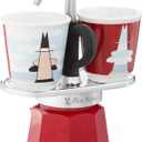 Bialetti - Mini Express Magritte: Moka Set includes Coffee Maker 2-Cup (2.8 Oz) + 2 shot glasses, Red, Aluminium