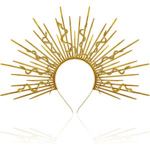 Medusa Snake Halo Crown Headbands Sunburst Egyptian Snake Headpiece Snake Tiara Hairband for Halloween Cosplay Photoshoot (One Size, Gold)