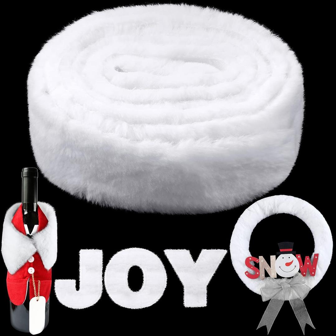 Moukeren 4 Pcs 3.15 Inch x 6.6 Feet Faux Fur Ribbon Trim Fabric Roll White Faux Fur Trim Ribbon Garland for Crafts Artificial Furry Fabric Roll Holiday Accessory for DIY Party Decor