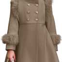 Haloumoning Toddler Girls Faux Fur Dress Coat Kids Winter Warm Jacket Long Sleeve Button Wool Coat 12 Months - 12 Years (Camel)