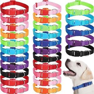 Amylove 26 Pcs Dog Collar Bulk Adjustable Nylon Puppy Collar for Small Medium Large Dogs Multiple Pet with Quick Release Buckle for PET Travel Walk Daily(Large,Cute Colors)