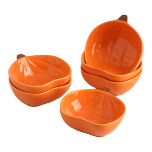 Ramekins 6 Ounces Oven Safe, Ceramic Ramekins Set for Baking Creme Brulee, Souffle, Pudding, Small Pumpkin Shaped Bowls for Serving Dip, Sauce, Condiments and Snack, Set of 6, Orange