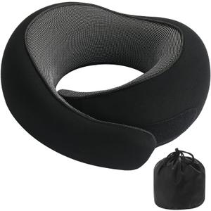 Badinkl Memory Foam Neck Travel Pillow, Neck Pillow Airplane with MagicStrap  Adjustable Ergonomic Travel Pillow for Office/Airplane/Car, Washable Cover, Portable Cervical Support Black