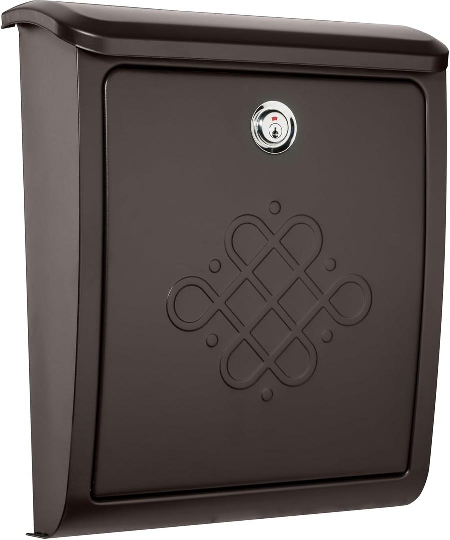 Architectural Mailboxes Bordeaux Locking, Wall-Mounted Mailbox for Outside, Decorative Metal Galvanized Steel Medium Mail Box with Lock and Key Drop Box, Rubbed Bronze