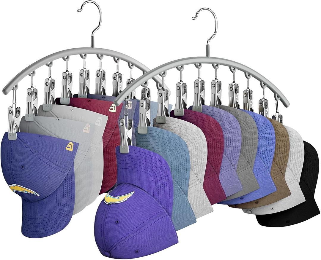 Yecuip Hat Hangers for Closet, Metal Hat Organizer for Baseball Caps 2 Pack Door Hat Racks for Baseball Caps w/ 10 Large Clips, Baseball Cap Hangers for Closet Storage, Fits All Caps