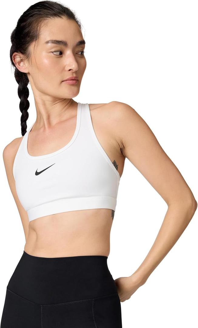 Nike Women's Swoosh Sports Bra (Medium Support) (White/Stone Mauve/Black)