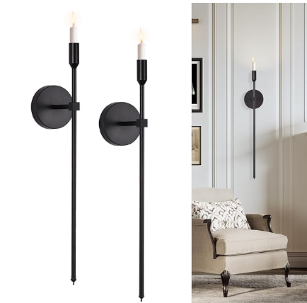Black Candle Sconces Long Wall Candle Holder, Set of 2 Large Wall Candle Sconce Modern Chic Home Decor for Bedroom, Dining Room, Living Room 23"