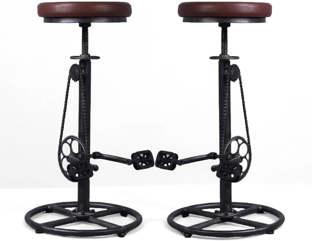 Vintage Bar Stools Swivel PU Seat 29-37inch Height Adjustable Extral Tall Bicycle Stool with Bikepedal Kitchen Island Counter Stool Shop Chairs, Height: 37 Inches, Diameter: 13.75 Inches
