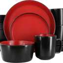 Elama Bacarra 16 Piece Stoneware Dinnerware Set in Two Tone Black and Red