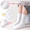 Marchare Girls Ruffle Socks White Dressy Socks School Uniform Sock Heart Bow Design For Girl (White)