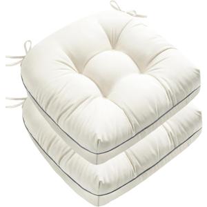 1 MIDDLE ONE Outdoor Chair Cushions Set of 2, Outdoor Cushions for Patio Furniture and Wicker Chair, Memory Foam Patio Seat Cushion Pads with Ties, 19 x 19 Inch (Cream)