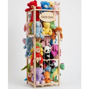 Rhyzoray Stuffed Animal Storage Organizer - Thick Wooden Toy Zoo for Playroom & Bedroom, Large Plushies Holder with Cute Jail Cage Design, Plush Toy Display Tower Shelf (Large)