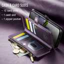 Defencase Compatible with iPhone 17 Case Wallet with RFID Blocking Card Holder for Women and Men, Fashion PU Leather Magnetic Snap Flip Zipper Strap Wallet Phone Case for iPhone 17 6.3", Purple
