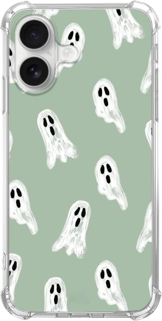 Cute Halloween White Ghost Case Compatible with iPhone 16, Spooky Ghost Case for iPhone 16, Cool TPU Bumper Phone Case Cover