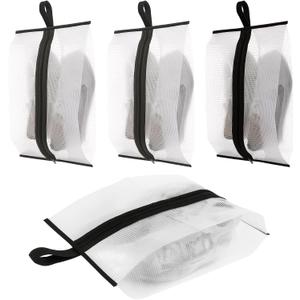 4PCS Waterproof Shoe Bags for Travel, X-Large Clear Sneaker Pouch with Sturdy Zipper, 2 Grey & 2 Black Portable Travel Shoe Bag for Men & Women, Ideal for Gym, Luggage, and Closet Storage