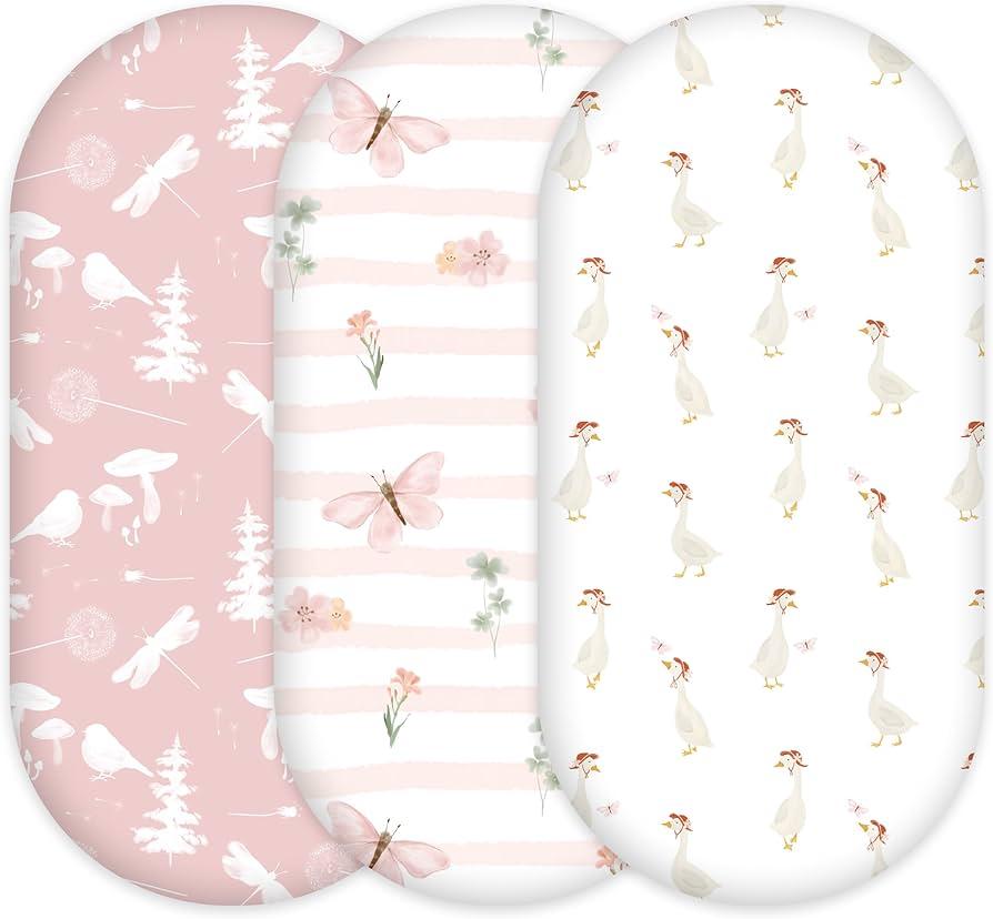 Pack Organic Bassinet Sheets for Girls Stretch, Soft Cozy Fitted Bassinet Mattress Sheet (32" x 16") Universal Fit for Hourglass, Oval, & Rectangle Mattresses Pink B