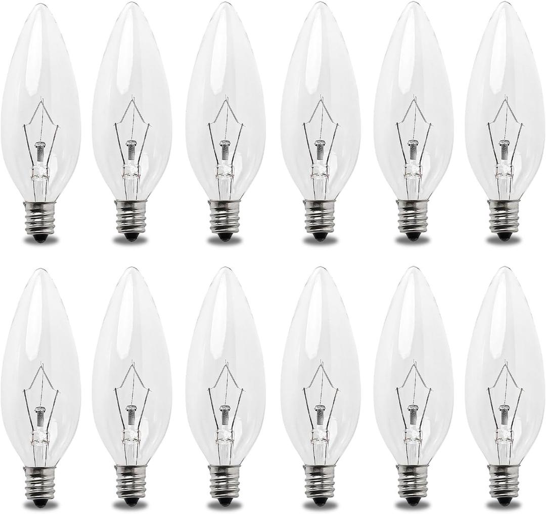 Seentech 12 Pack 25W 120V E12 Base B10 CTC Incandescent Light Bulbs, Transparent Candle Light Bulbs Perfect for Chandeliers, Ceiling Fan Lights, Pendants, Fireplace, Dimmable, Warm White 2700K