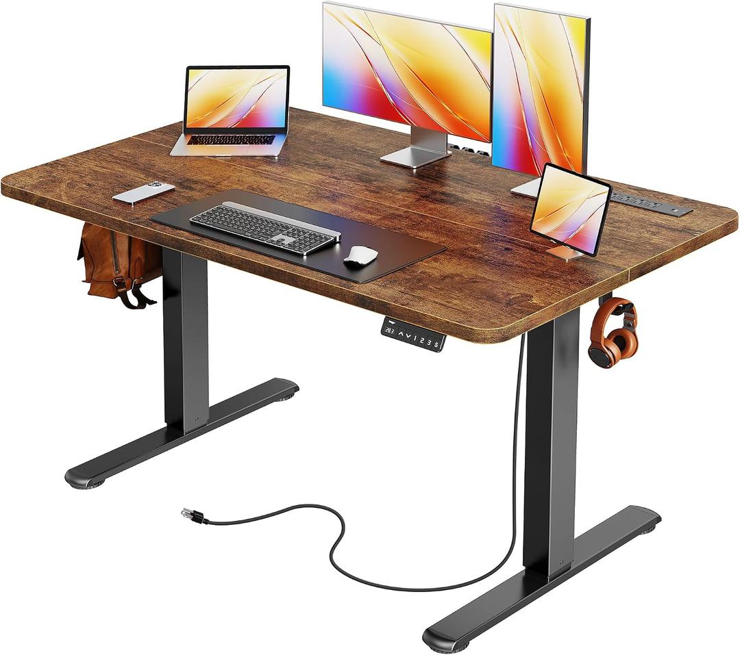 Huuger Electric Standing Desk with Power Outlets and USB-C Port, 47 X 24 Inch Height Adjustable Desk, Sit Stand Desk for Home Office, Computer & Gaming Desk with 4 Presets, Rustic Brown, 47.2 x 23.6 inch