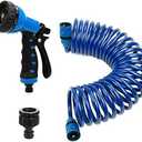 Recoil Garden Hose 25FT EVA Water Hose with 7-Pattern Spray Nozzle,Curly Self Coiling Lightweight Garden Hose,Retractable Drinking Water Safe Garden Coil Hose for Lawn Patio (blue)