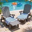 Outdoor Lounge Chair,HDPE 4-Position Adjustable Chaise Lounge Outdoor with Rolling Wheels & Cup Holder,All-Weather Heavy-Duty Pool Lounge Chairs for Poolside,Patio,Grey