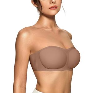 OEAK Womens Strapless Bras Jelly Push Up Bandeau Bra Non Slip Wireless Supportive Padded Bras Seamless Comfortable Tube Bra (Brown, L)