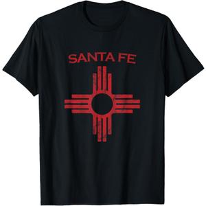 Santa Fe New Mexico Tshirt Zia symbol distressed State Flag T-Shirt S Black