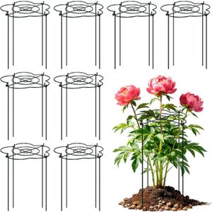 Peony Cages and Supports 8 Pack, 13" Dx24 H Grow Through Plant SupportsHeavy Duty Metal Plant Support Cage for Outdoor Flowers, Tomatoes, Hydrangeas, Cucumbers & Strawberries