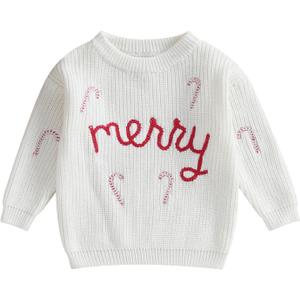 Afunbaby Baby Girl Boy Knit Sweater Blouse Pullover Sweatshirt Warm Crewneck Long Sleeve Tops for Infant Toddler (18-24 Months, Merry Knitted White)