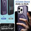 RMOCR for iPhone 15 Pro Case with Screen Protector+Lanyard Wrist Strap,Magnetic Translucent Matte Rugged Slim Phone Cover Built in Invisible Kickstand [Fit for MagSafe],Purple