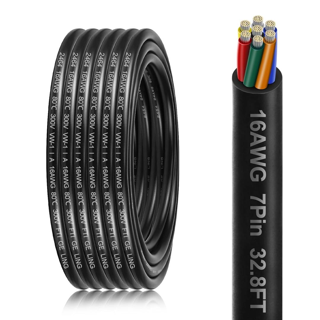 16 Gauge 7 Conductor Electrical Wire, 32.8FT 16AWG PVC Thermostat Wire, Low Voltage Landscape Wire, Flexible Cord for Extension Cable Automotive Garden Bell Speaker