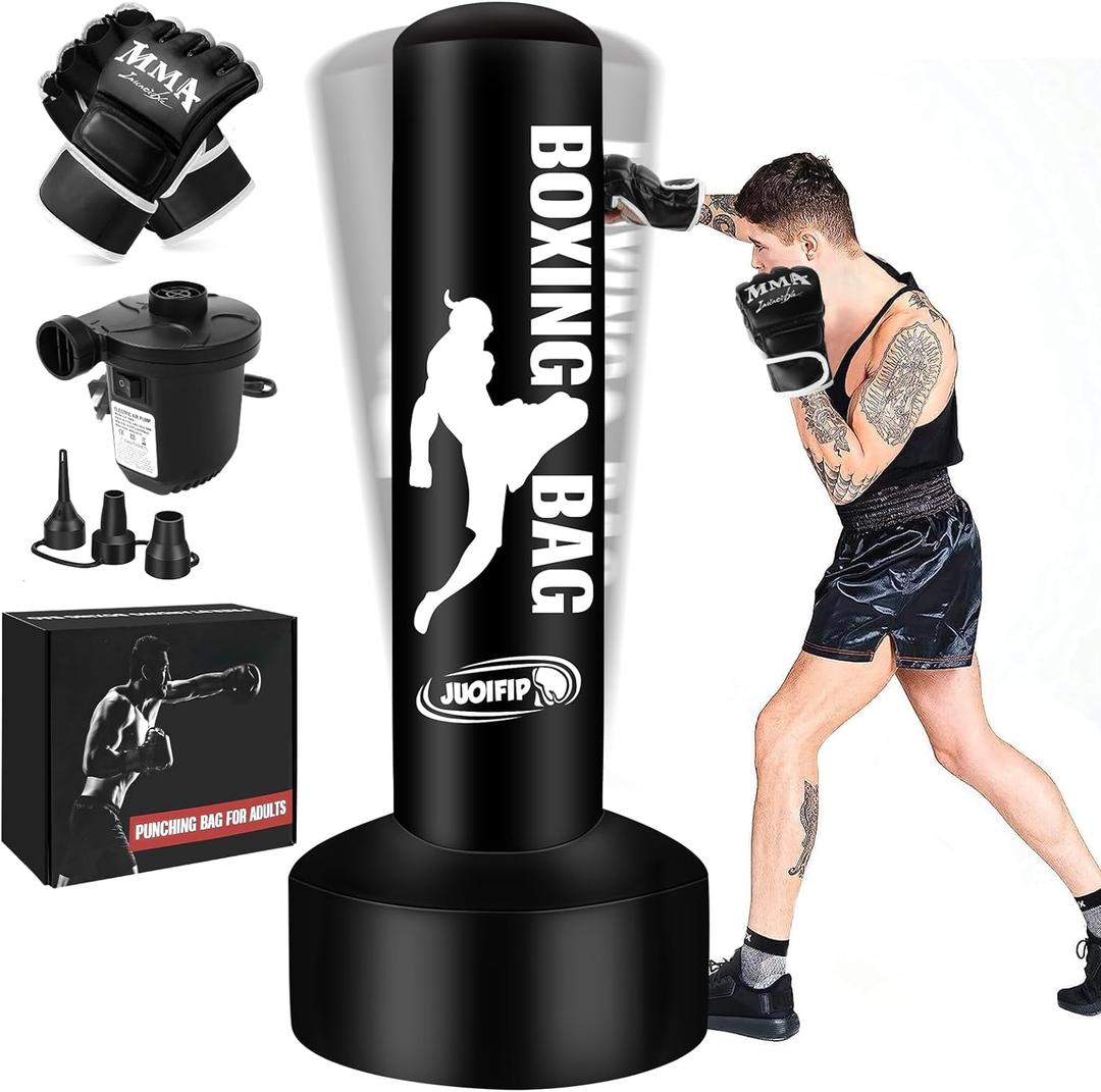 Standing Punching Bag for Adults with Pump and Gloves, 69'' Kick Boxing Bag with Stand Inflatable Freestanding Heavy Bag Kicking Bag for Training MMA Muay Thai Fitness