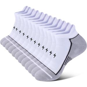 Mens Ankle Running Socks, Athletic Cushioned Low Cut Moisture Wicking Cotton Short Sports Socks, 6 Pairs (9-12, White)