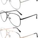 3 Pack Bifocal Reading Glasses for Women Men, Aviator Bi-focal Readers Glasses Dual Focal Eyewear +1.50 (3 Pairs: Gold + Silver + Black)