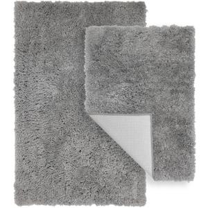 Bathroom Rugs Set 2-Piece Extra Soft Rug, Bath & Shower Mat, Washable Rug, Floor Mats, Bath Decor, Accessories, Home Decor, Quick Dry, Non Slip Mat for Bathroom, 20"x32"+17"x24" Light Grey