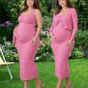 2 PCS Maternity Dress Short Cardigan Set Maxi Bodycon Formal Dresses Spring Summer Casual Baby Shower for Women (Pink, XL)