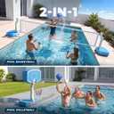 Pool Volleyball Net&Pool Basketball Hoop 2 in 1, Pool Volleyball Net for Inground pools, Pool Basketball Hoop Poolside with Base&StandIncludes 3 Balls/2 Base/Pump, Summer Outdoor Pool Games for Adults