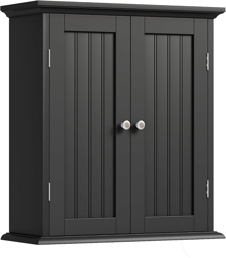 ChooChoo Bathroom Wall Cabinet, Over The Toilet Space Saver Storage Cabinet, Medicine Cabinet with 2 Door and Adjustable Shelves, Cupboard, Black