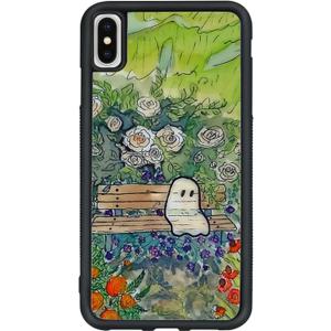 Green Cute Ghost Flower Watercolor Botanical Phone Case, Spooky Sad Ghost Garden Halloween Aesthetic Phone Case for iPhone X/XS for Teen Girls and Boys, Women and MeniPhone-X/XS